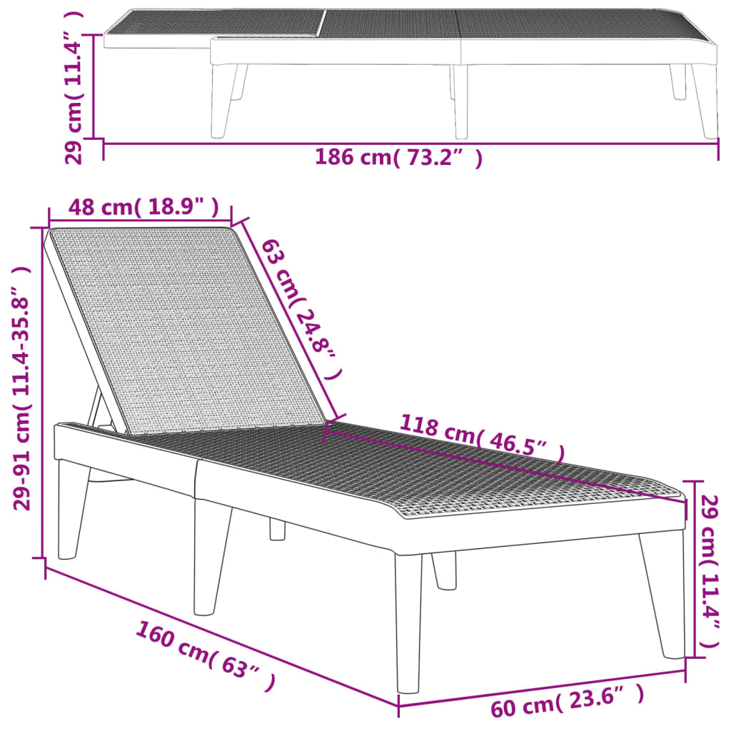 Tumbona de PP blanco 186x60x29 cm