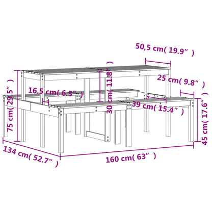 Mesa de pícnic madera maciza de pino blanco 160x134x75 cm