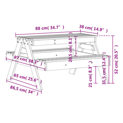 Mesa de pícnic para niños madera maciza Douglas 88x97x52 cm