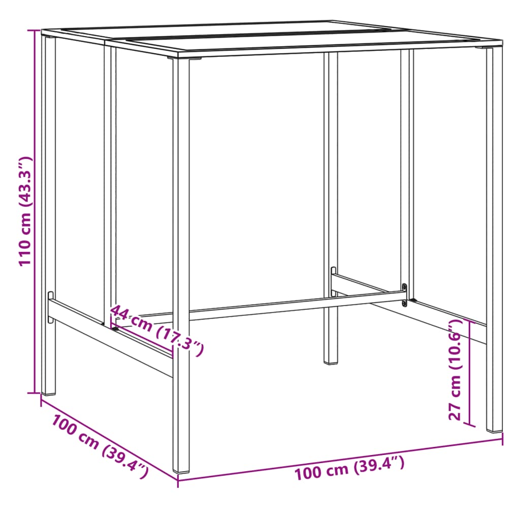 Mesa alta de bar acero recubrimiento polvo negro 100x100x110 cm