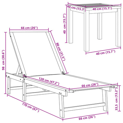 Tumbona con mesa madera maciza de acacia y textileno crema